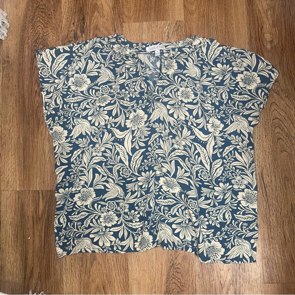Patrons of Peace Blue and Cream Floral Blouse